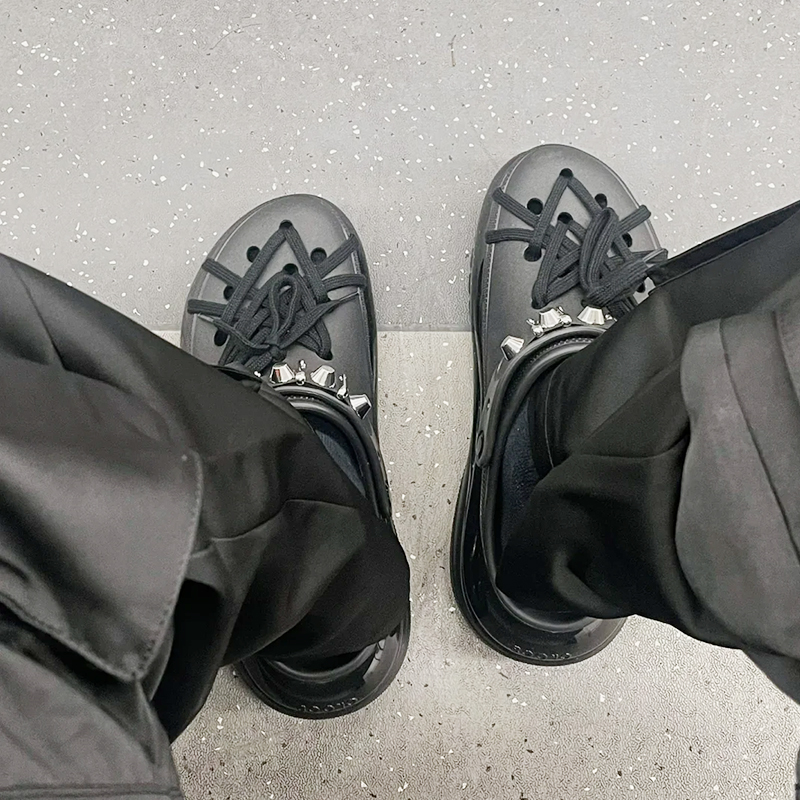 野象鞋带适用卡骆驰洞洞鞋crocs配饰男高级感扁平鞋绳黑色米鞋绳