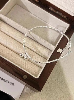 足银999新款竹节铃铛纯银手链小众轻奢国风新中式一步一响手链