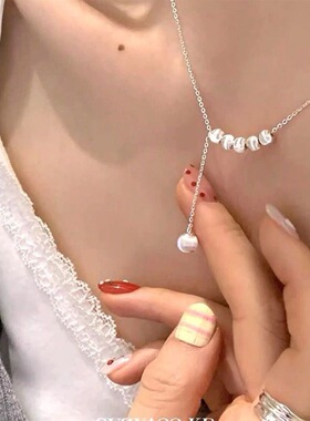 足银990猫眼珠车花球链条流苏项链女拉丝简约轻奢高级纯银锁骨链