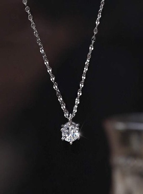 新款足银单钻S999纯银彩银项链女足银简约锆石吊坠轻奢小众锁骨链