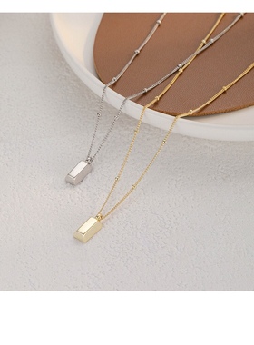 s999纯银项链一夜暴富小金砖小金条欧美小众简约吊坠颈链锁骨链