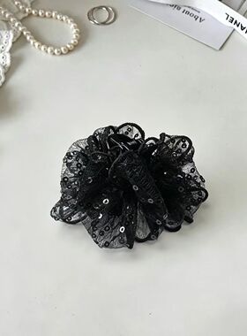 满天星泡泡抓夹亚克力发饰气质复古百搭欧根纱黑色盘发鲨鱼夹发饰