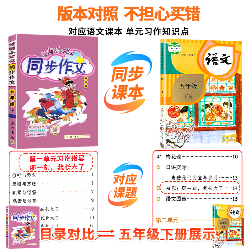 2026新版黄冈小状元同步作文五年级下册上册人教版小学生同步作文5年级下语文书大全作文素材资料教材作文全解写作理解训练题作文