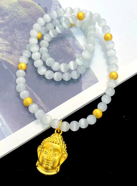 沙金佛头猫眼石佛项链男女镀金