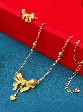 锁骨链沙金蝴蝶结项链手链套装女
