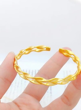 欧美风女黄铜镀金麻花麦穗手镯子