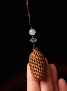 绿檀手把件文玩玉米手把件手机挂件文玩吊坠配件书包配饰品礼物