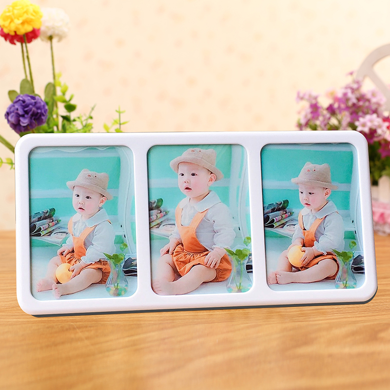 照片制作五寸儿童摆台韩式简约婚纱5寸3宫格组合摆件水晶相架相框 - 图3