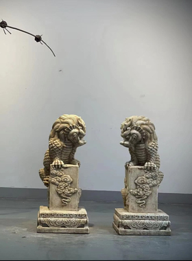 仿古石雕吸水兽门墩 汉白玉做旧麒麟复古怀旧吸水兽庭院门口摆件