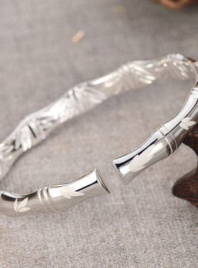 9999足银竹节开口手镯民族风