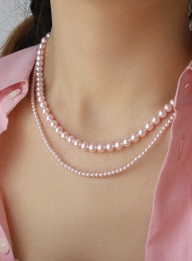 施家珍珠项链樱花粉珍珠项链