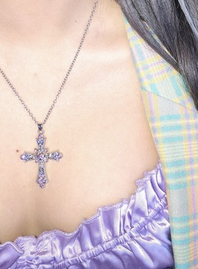 scandium粉紫钻爱心原宿辣妹项链