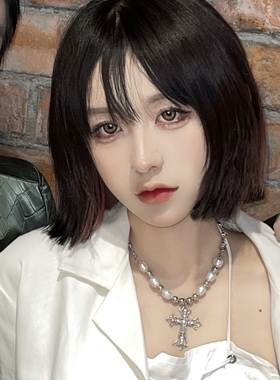 scandium珍珠水钻串珠十字架项链