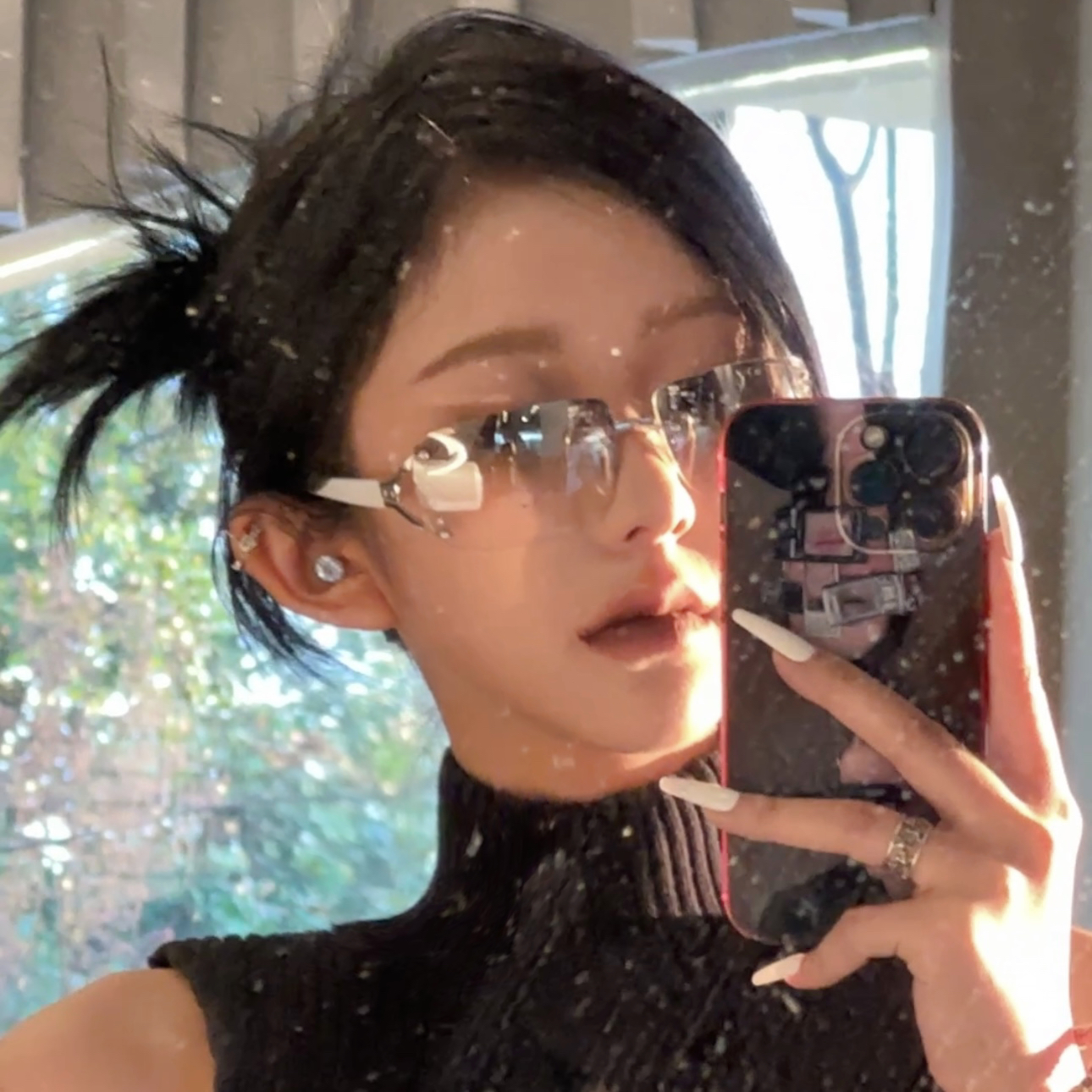 SCANDIUM银色系半透明渐变金属框水钻墨镜y2k辣妹 - 图2