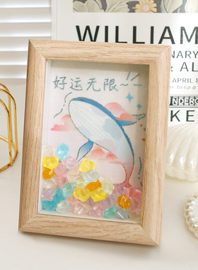 刺绣相框画木现代实物填充摆件
