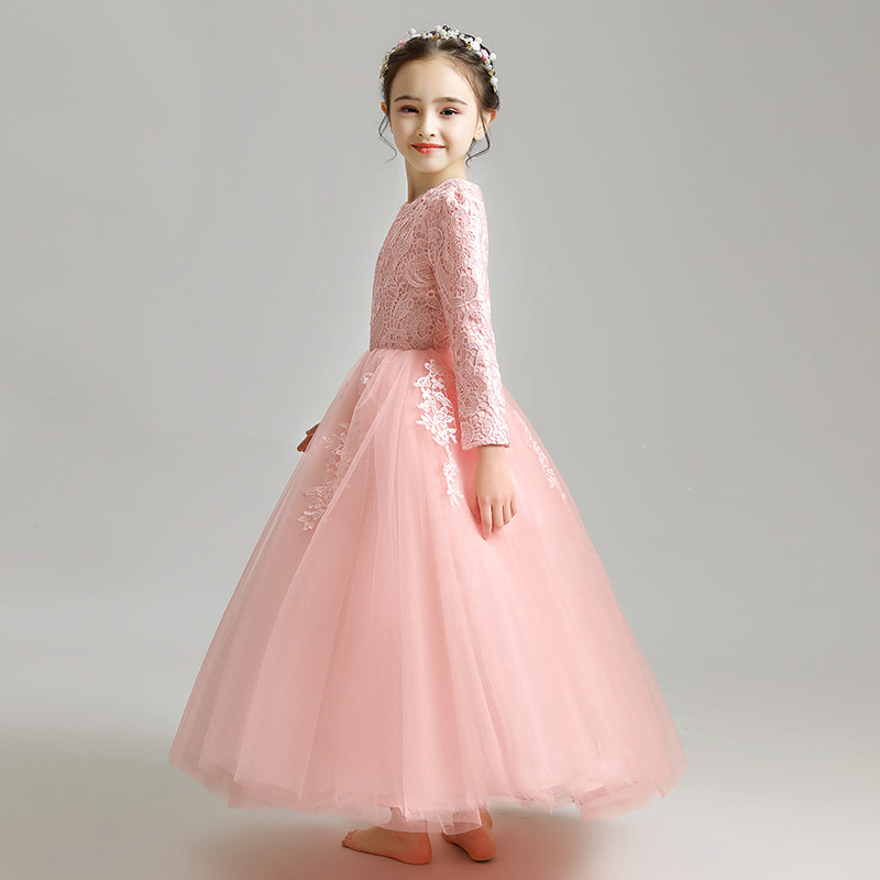 儿童礼服公主裙蓬蓬纱花童婚纱长袖钢琴主持人演出服加绒加厚洋气,淘宝优惠券,粉丝福利购,淘宝优惠卷