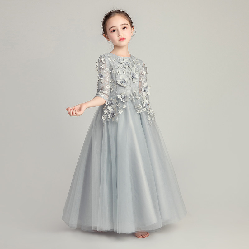 儿童礼服公主裙蓬蓬纱长袖小花童主持人晚礼服婚纱钢琴演出服洋气,淘宝优惠券,粉丝福利购,淘宝优惠卷