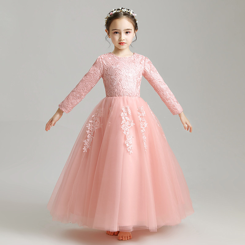 儿童礼服公主裙蓬蓬纱花童婚纱长袖钢琴主持人演出服加绒加厚洋气,淘宝优惠券,粉丝福利购,淘宝优惠卷