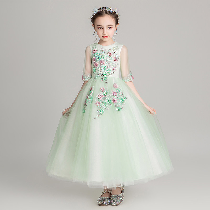 儿童晚礼服公主裙女童高端婚纱小孩花童主持人钢琴演出服轻奢长袖,淘宝优惠券,粉丝福利购,淘宝优惠卷