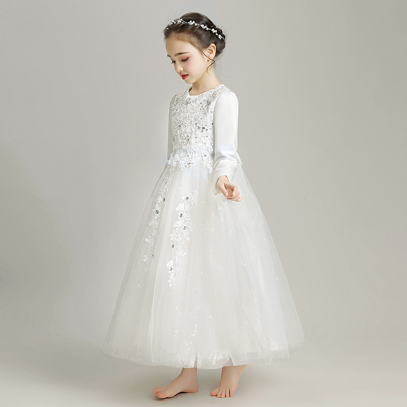 儿童礼服公主裙婚纱蓬蓬裙小花童长袖款加厚钢琴演出服主持人洋气,淘宝优惠券,粉丝福利购,淘宝优惠卷