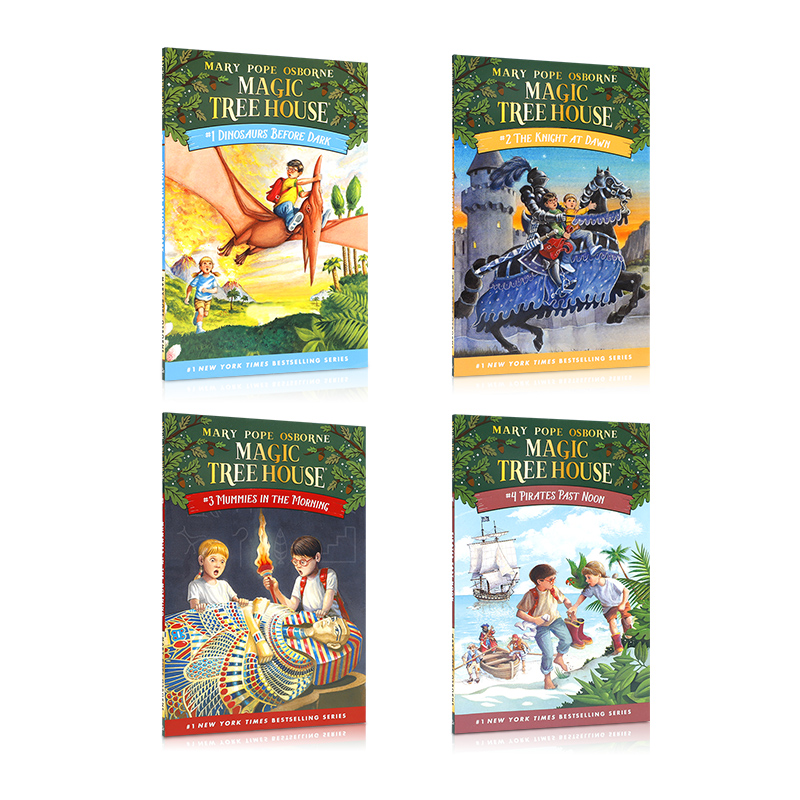 送音频神奇树屋英文原版Magic Tree House 1-4册 美国中阅读故事章节桥梁小说图书籍dinosaurs before dark可搭wonder flipped - 图1