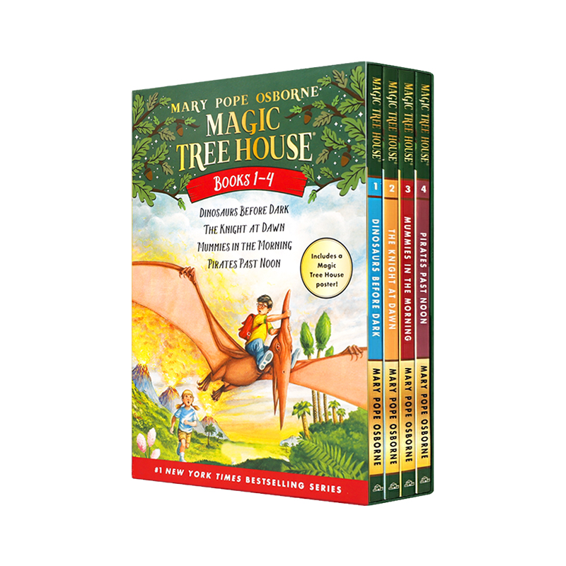 送音频神奇树屋英文原版Magic Tree House 1-4册 美国中阅读故事章节桥梁小说图书籍dinosaurs before dark可搭wonder flipped - 图0