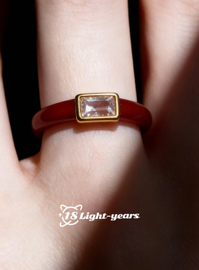 18光年 滴油长方形锆石开口戒指法式优雅精致食指戒轻奢高级感