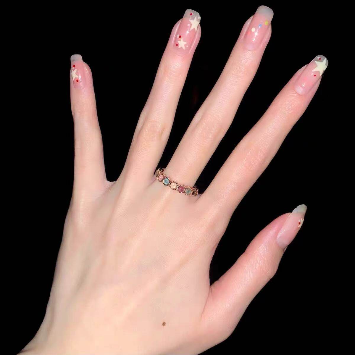 18 Light Years Tourmaline Rainbow Ring, Sweet and Cool Style Jewelry, Gemstone Color Ring, Niche Design, Simple and Affordable