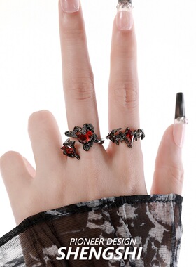 「18光年」小众设计火焰魔爪指环镶嵌红锆石暗黑风感男女戒指