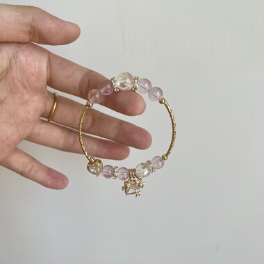 多面体原创 天然水晶冰透紫马粉手链手串女款温柔可爱精致小清新