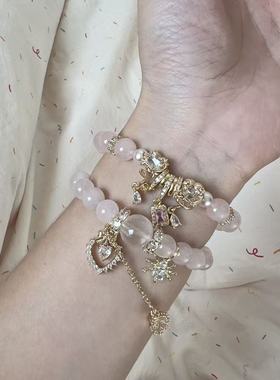 现货多面体原创天然粉水晶手链手串桃花运招桃花