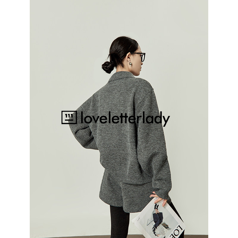 「周里物出品」灰色气质套装女2025新款小香风针织毛衣短裤两件套,淘宝优惠券,粉丝福利购,淘宝优惠卷