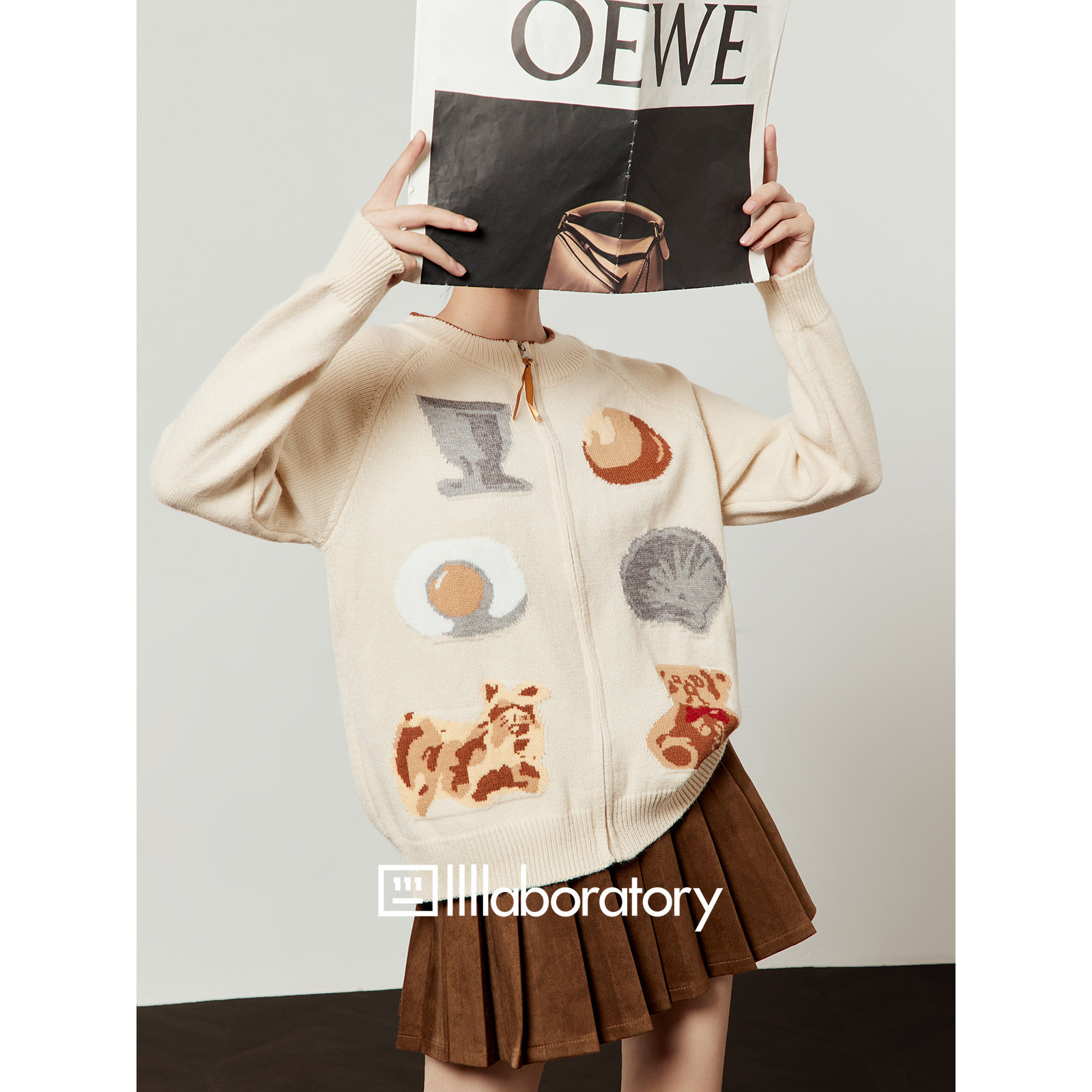 周里物/米白色毛衣女2025秋季新款卡通刺绣休闲通勤百搭针织外套,淘宝优惠券,粉丝福利购,淘宝优惠卷