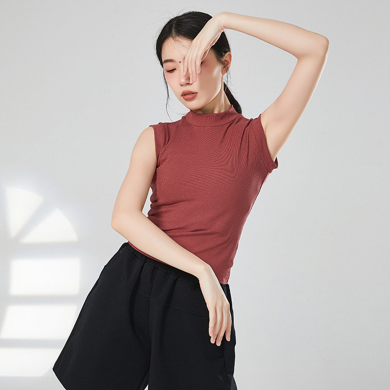 现代舞服无袖背心形体训练服高领上衣舞蹈练功服夏季广场舞套装 - 图2