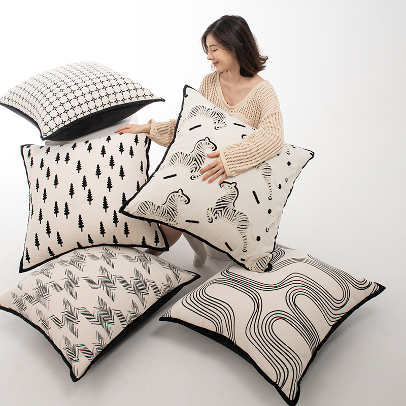 French black and white pillow cushion sofa living room cushion pillow cover without core rectangular pillow cover large back cushion