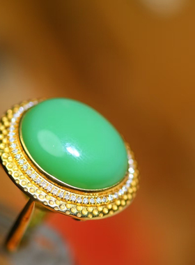 和田玉碧玉18k金粉青戒指