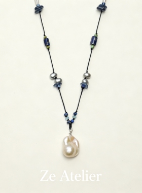 Ze Atelier蓝岫珠影巴洛克青金项链天然原矿复古小众轻奢设计感