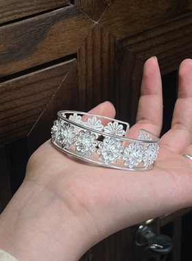 初见 花朵足银纯银民族婚庆纯银手工礼品足银纯银掐丝拉丝手镯