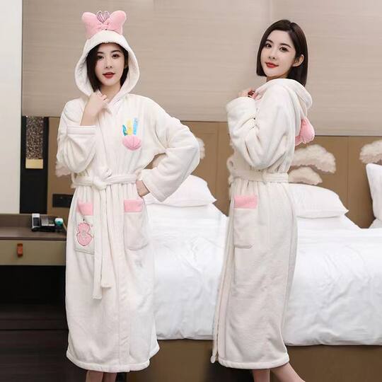 Warm and absorbent women's extra long pajamas and bathrobes