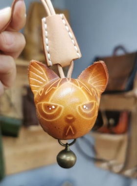 手工铃铛可爱猫咪牛皮包挂件