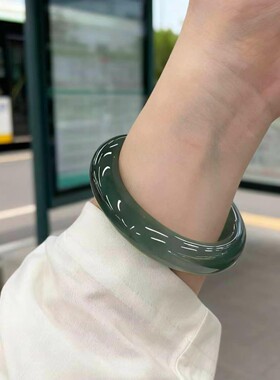 天然缅甸老坑翡翠手镯少女款真手镯冰种油青色翡翠玉手镯子冬上新