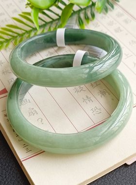 【带证书】天然翡翠A货细糯种水冰润清爽甜果绿油青手镯,翡翠果绿