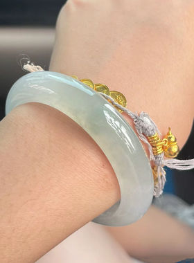 【带证】缅甸天然A货翡翠手镯女款玉手镯冰种高颜值浅绿玉镯子真