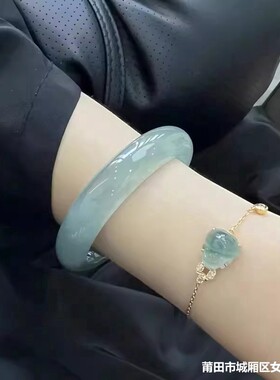 老坑翡翠手镯天然缅甸油青飘花玉手镯晴水贵妃镯冰种浅绿玉镯子女