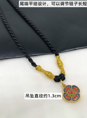 手工编制黑绳女士项链景泰蓝吊坠铜镀黄金吊坠波西米亚沙金不掉色