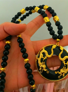 不褪色南非情侣镀金黑曜石项链