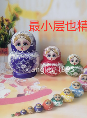 俄罗斯套娃蓝精灵纯木制手工创意