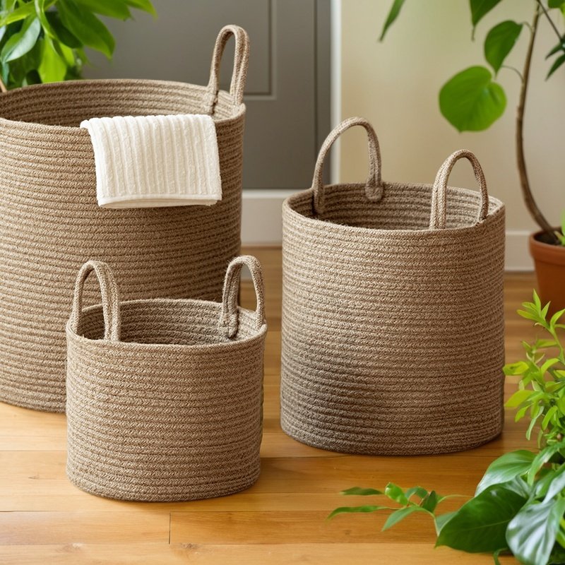 编织棉线脏衣篮带提手衣服收纳筐毛绒玩具收纳桶储物篮子脏衣篓,淘宝优惠券,粉丝福利购,淘宝优惠卷