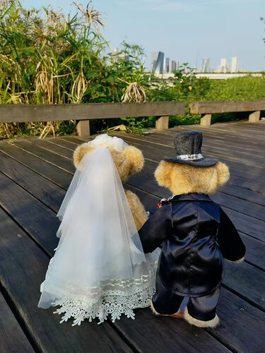 压床娃娃一对送闺蜜泰迪熊小熊结婚礼物毛绒玩具情侣婚纱婚车公仔 - 图2