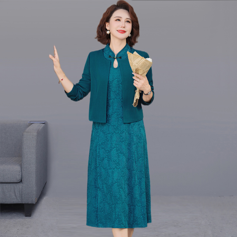 喜婆婆婚宴礼服春秋旗袍十月妈妈结婚连衣裙中老年女年轻两件套装 - 图3
